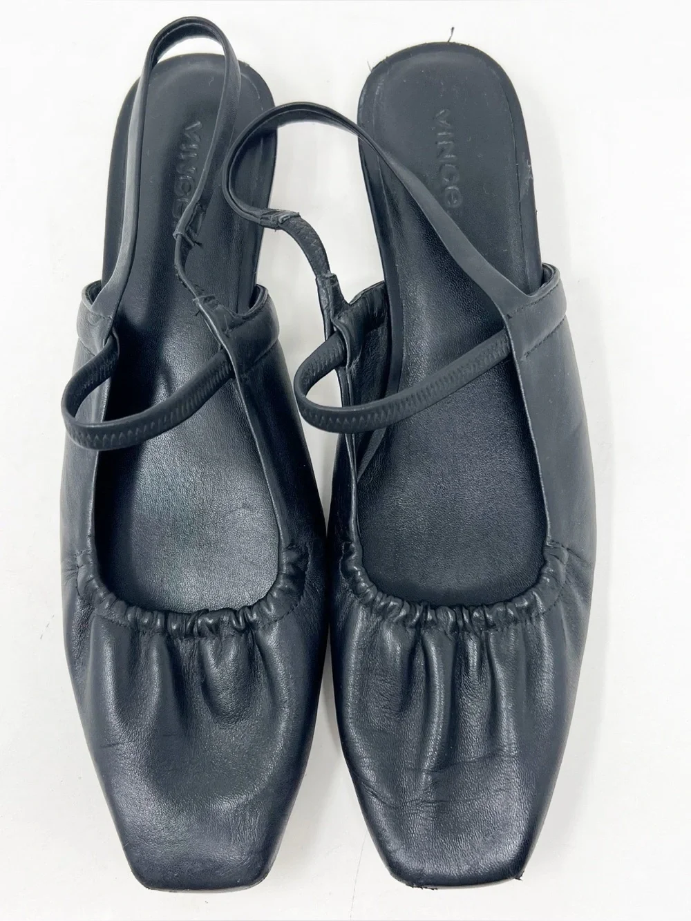 VINCE VENICE SLINGBACK BLACK LEATHER SQUARE TOE MARY JANE BALLET FLATS WOMENS 8